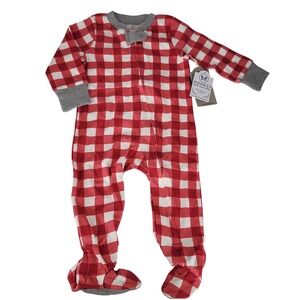 NEW Honest Baby Footie Pajama One Piece Red Buffalo Plaid Organic Cotton 6 9 Mos